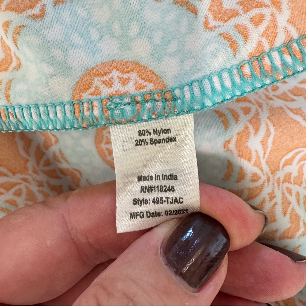 Cabana Life 3/4 Sleeve Sheath Dress - Large - Turquois, White, Orange - NWOT - Picture 3 of 7